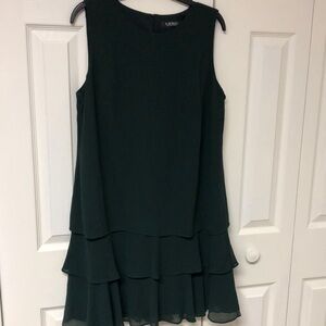 Forest green sleeveless dress.